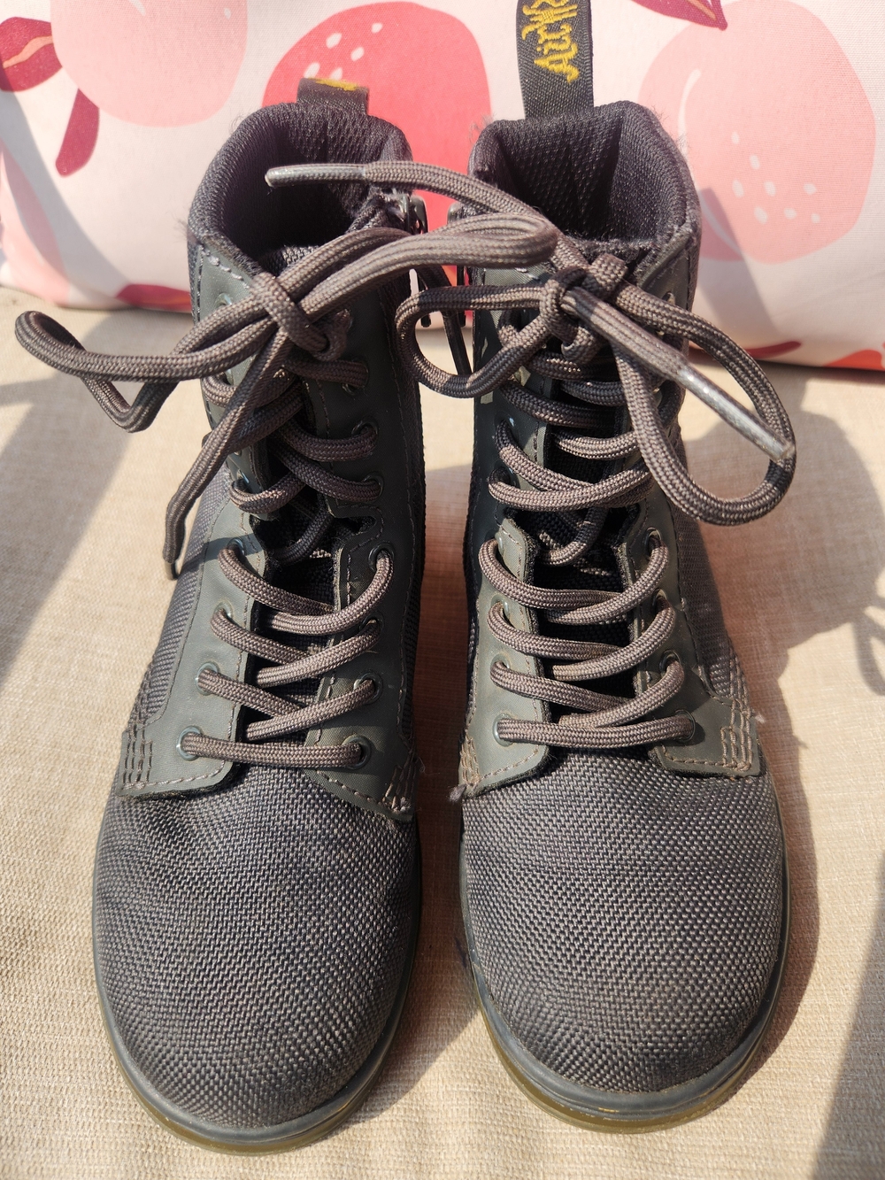 Dr. Martens Kids Dark Gray Lace-Up Canvas Combat Boots